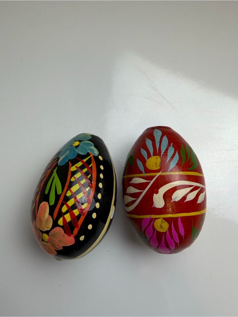 Hand-Painted Decorative Egg Pair - Black & Red Floral